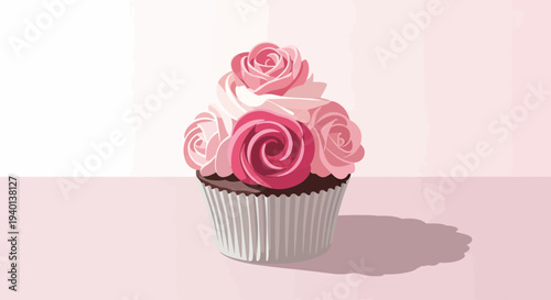 Delicious Pink Rose Cupcake with Swirl Frosting