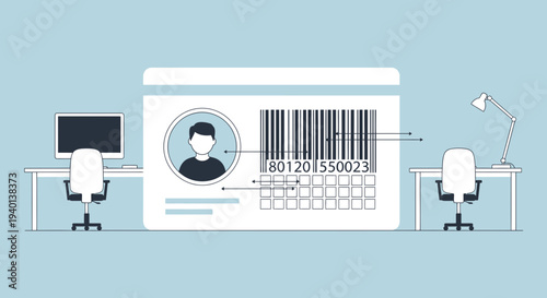 Digital Identity Card with Barcode and QR Code in Office Setting