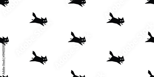 cat seamless pattern black kitten calico running jumping pet cartoon silhouette vector tile background gift wrapping paper repeat wallpaper doodle illustration isolated design