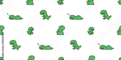 dinosaur seamless pattern t-rex Tyrannosaurus rex cartoon sleeping walking vector character doodle illustration wrapping paper tile background repeat wallpaper scarf isolated design