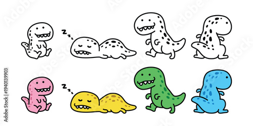 dinosaur vector icon t-rex Tyrannosaurus rex cartoon character doodle mascot walking sleeping logo illustration isolated design