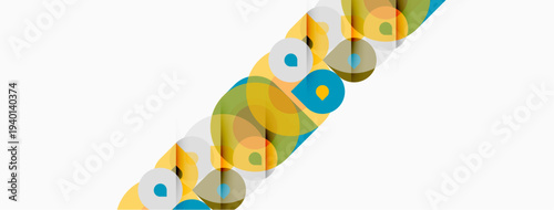 Abstract colorful circles overlap, creating dynamic visual pattern. Light background enhances shapes, offering modern aesthetic.