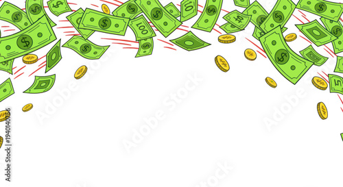 Falling Money And Gold Coins Illustration - Business Financial Success Concept