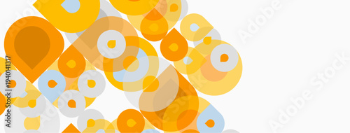 Abstract circles overlap, creating dynamic visual texture. Warm yellow, orange hues dominate white background. Modern design element.