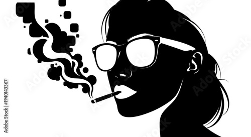 Woman smoking a cigarette with sunglasses on her face.