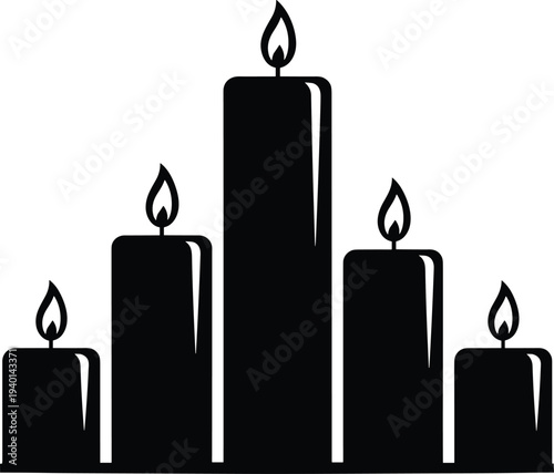 Candle silhouettes set with burning flames decorative wax candles collection isolated black candle icons for decoration celebration and spiritual concept