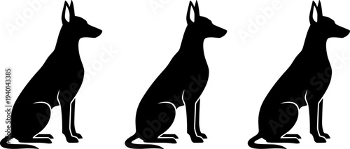 German Shepherd dog silhouette sitting pose collection isolated on white background, canine mascot illustration for logo design