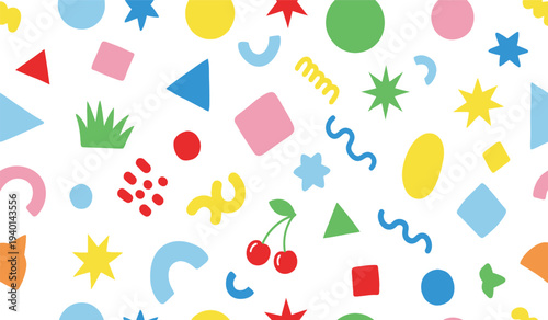 Colorful Abstract Geometric Shapes Pattern, Playful Background Design Elements