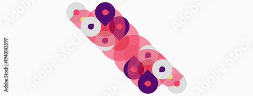 Abstract circles overlap, creating vibrant pinks, purples. Design feels playful, modern, minimalist. Simple shapes suggest movement, energy.