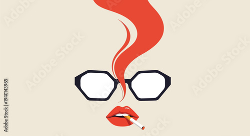 Woman wearing sunglasses with cigarette smoke coming out of her mouth.