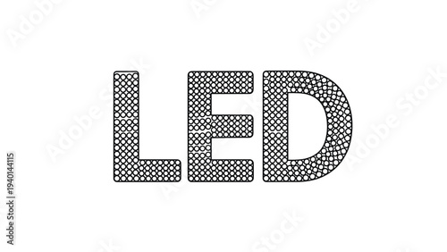 Text reading LED is filled with a dense circular pattern representing the individual light emitting diodes in a display panel.