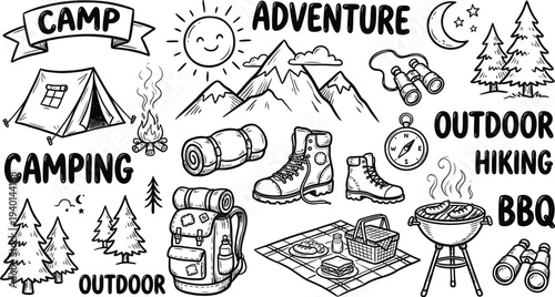 Camping and Hiking Illustration Set
