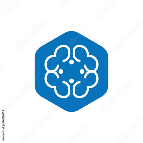 Simple Blue Brain Icon with White Design