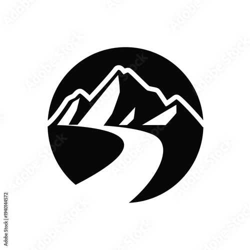 Black and White Mountain Landscape Icon