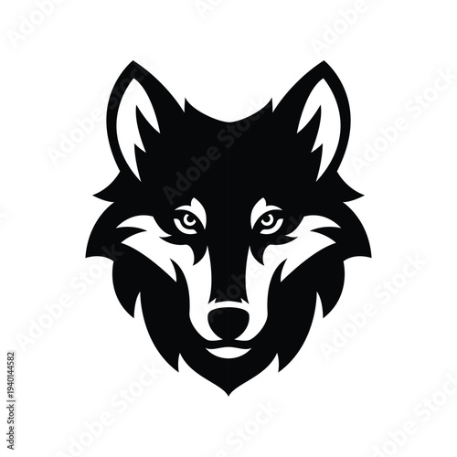 Black and White Wolf Head Illustration