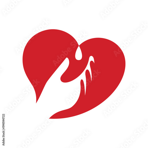 Hand Holding Heart with Blood Drop Symbol