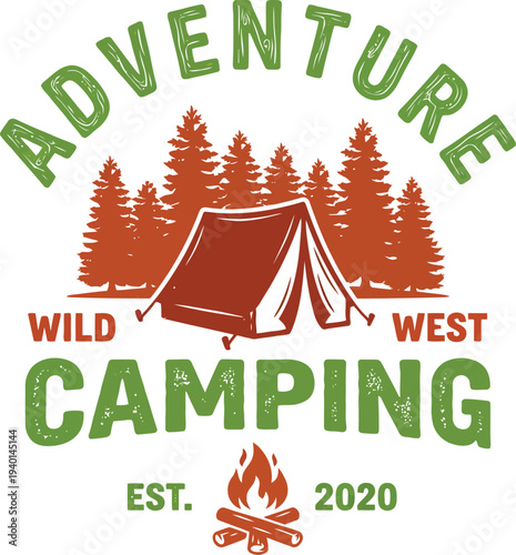 Camping Adventure Logo with Tent and Trees