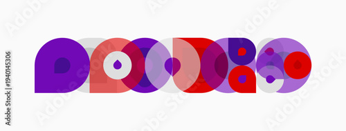 Abstract circles overlap, creating vibrant patterns. Purple, pink, red hues dominate design. Minimalist, modern aesthetic.