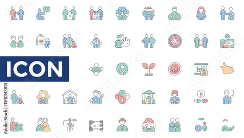 Collection of colorful medical icons representing healthcare support and community
