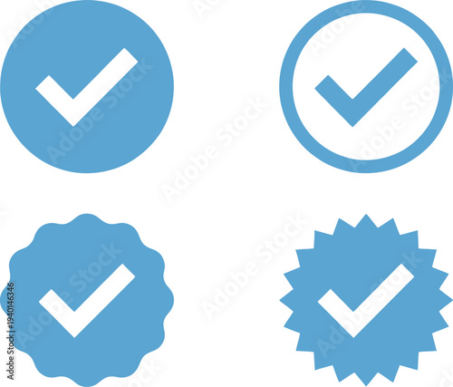 Blue Checkmark Icons Set for Approval and Validation
