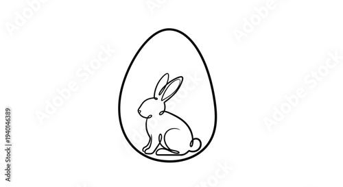 A charming continuous line art illustration of an easter bunny nestled inside a simple egg outline, symbolizing spring, new beginnings, and holiday joy.