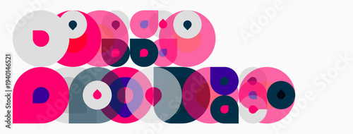 Abstract composition featuring overlapping circles. Pink, purple, gray hues create dynamic visual texture. Modern design elements present.