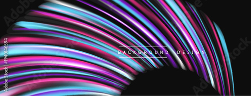 Abstract flowing lines create vibrant wave pattern. Dark background emphasizes colorful curves, modern design element.