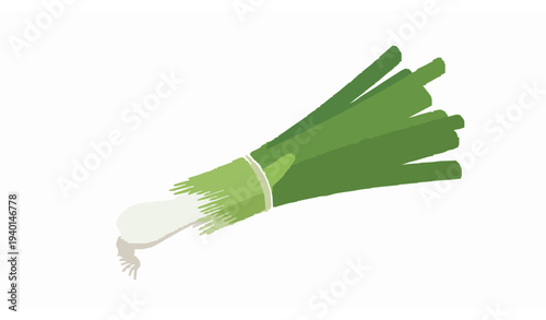 Bright Fresh Spring Onion Bundle Green Vegetable Flat Vector Icon