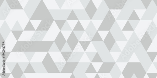 Abstract geometric White and gray background seamless mosaic and low polygon triangle texture wallpaper. Triangle shape retro wall grid pattern geometric ornament tile vector square element.