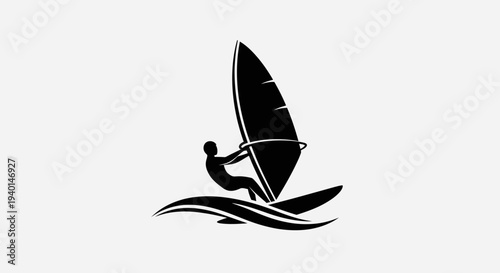 Windsurfing Silhouette Icon – Water Sport Sailboard Vector Illustration