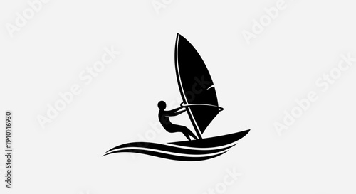 Windsurfing Silhouette Icon – Water Sport Sailboard Vector Illustration