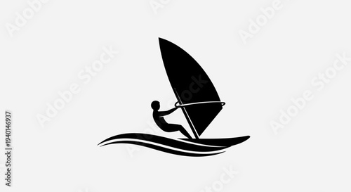Windsurfing Silhouette Icon – Water Sport Sailboard Vector Illustration