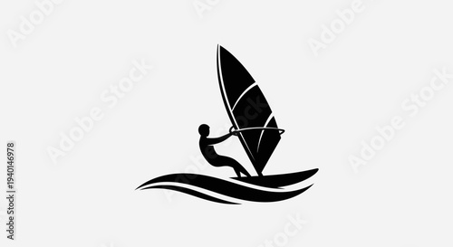 Windsurfing Silhouette Icon – Water Sport Sailboard Vector Illustration