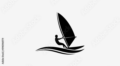 Windsurfing Silhouette Icon – Water Sport Sailboard Vector Illustration