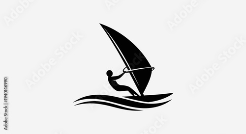 Windsurfing Silhouette Icon – Water Sport Sailboard Vector Illustration