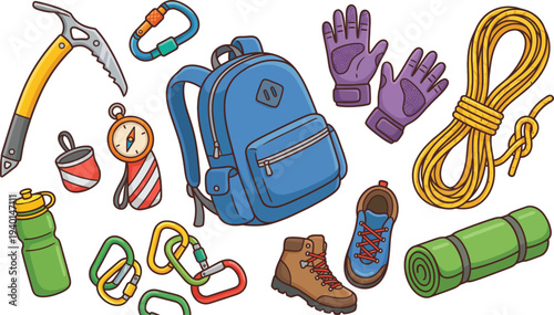 Hiking Gear and Equipment Illustration