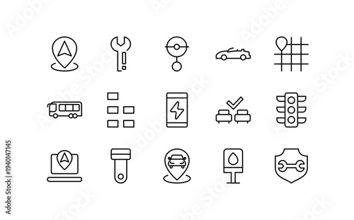 Car and Rental line icon set. Outline vector icons and editable stroke
