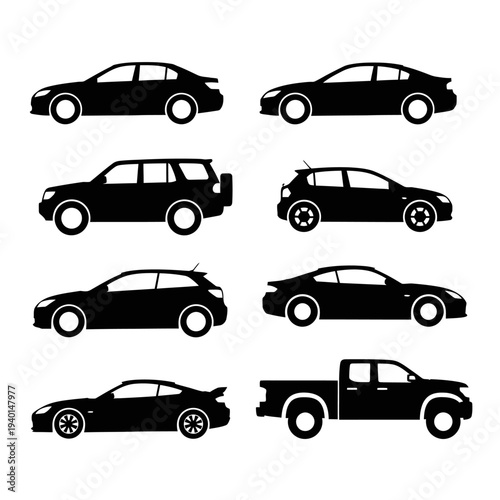 Collection of Various Car Silhouettes.