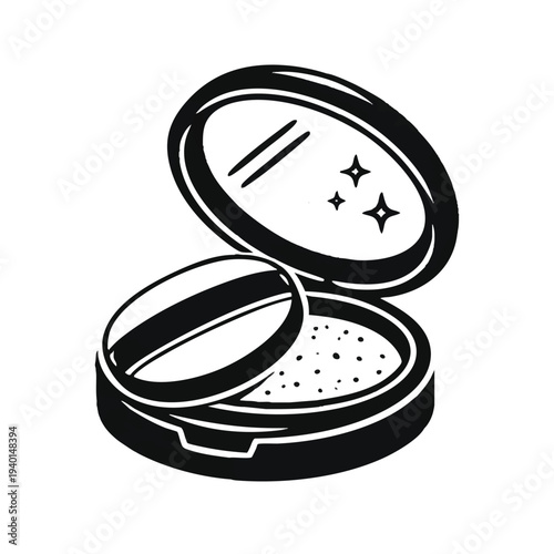 Minimalist Black and White Makeup Powder Compact Illustration