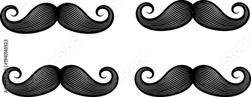 Mustache silhouettes collection featuring vintage handlebar moustache isolated barber vector illustration retro hipster facial hair shape set bundle