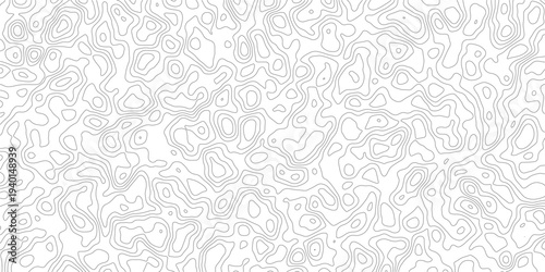 Topographic map pattern with wavy lines and contours on white background