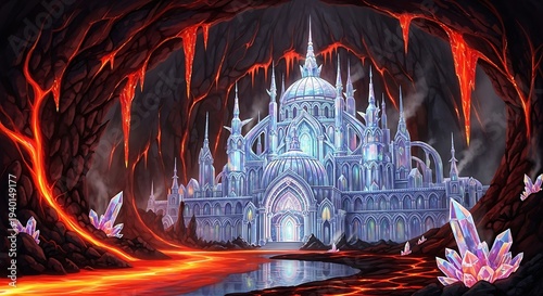 Fantasy castle in a mystical landscape.