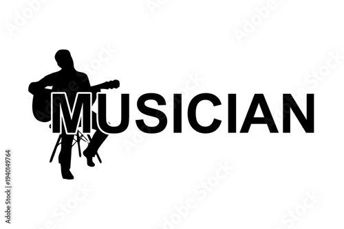 This is a vector image of a guitarist musician logo, suitable for use in guitar company logo designs, song books, course locations, training, seminars, music schools, posters, banners