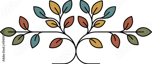 Minimalist line art of a tree with colorful leaves in a simple design, inspired by pohon daun warna