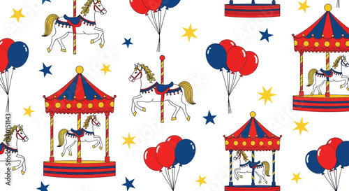 Carousel Horse and Balloons Pattern: Carnival Fun and Festive Celebration