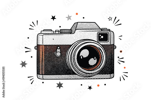 Trendy Halftone Collage Camera Moments with Fun Snapshots and Cool Lens Effects