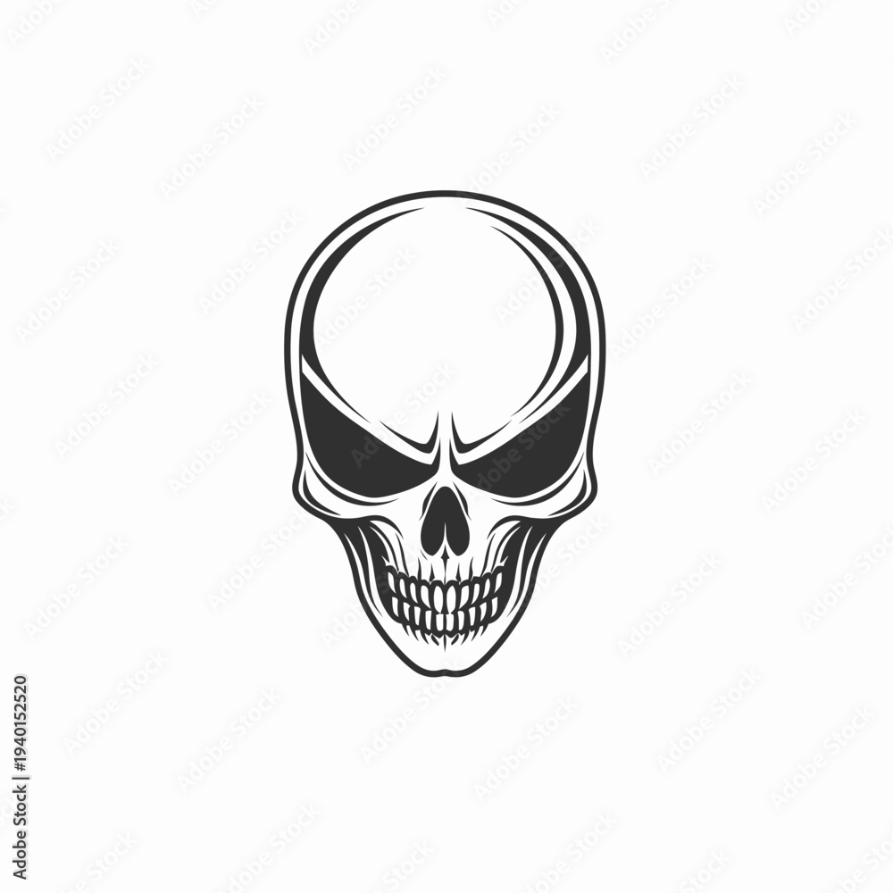 Obraz premium Graphic illustration of a human skull black and white design isolated