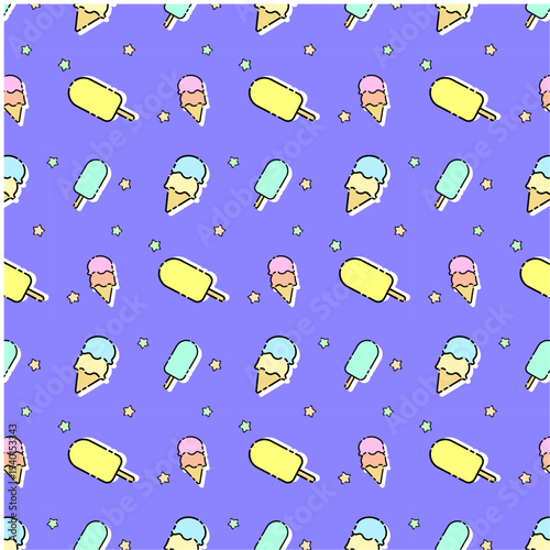レトロポップなアイスクリームのパターン青(80's retro icecream pattern)