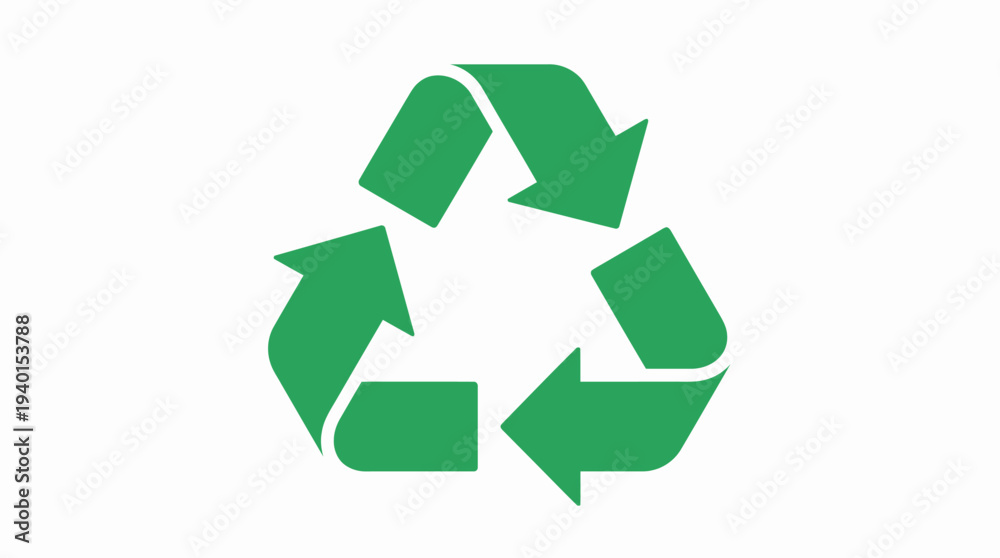Obraz premium Green recycling symbol on white background representing sustainability, environmental protection, eco-friendly practices, and waste management.