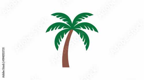Stylized flat design palm tree icon. Tropical summer vacation symbol with green leaves and brown trunk. Vector illustration.